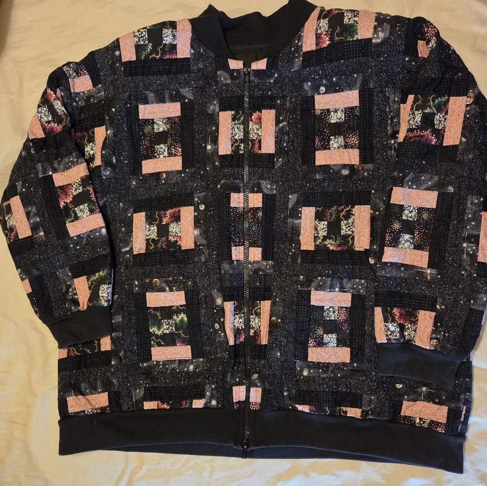 Grandma's Vintage Hand‎ made Quilt Block Quilted Jacket XL Patchwork Grandmacore